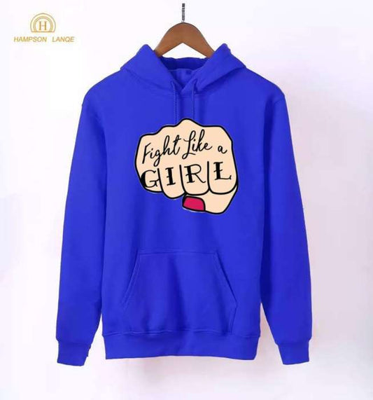Fight Like A Printed Casual Fleece Hoodies Kangaroo Hoodie Pocket Pullovers Fashion Long Sleeves Winter Wear Export Quality Hoody For women 135 - HB INDUSTRIES - Hoodies & Sweatshirts - 