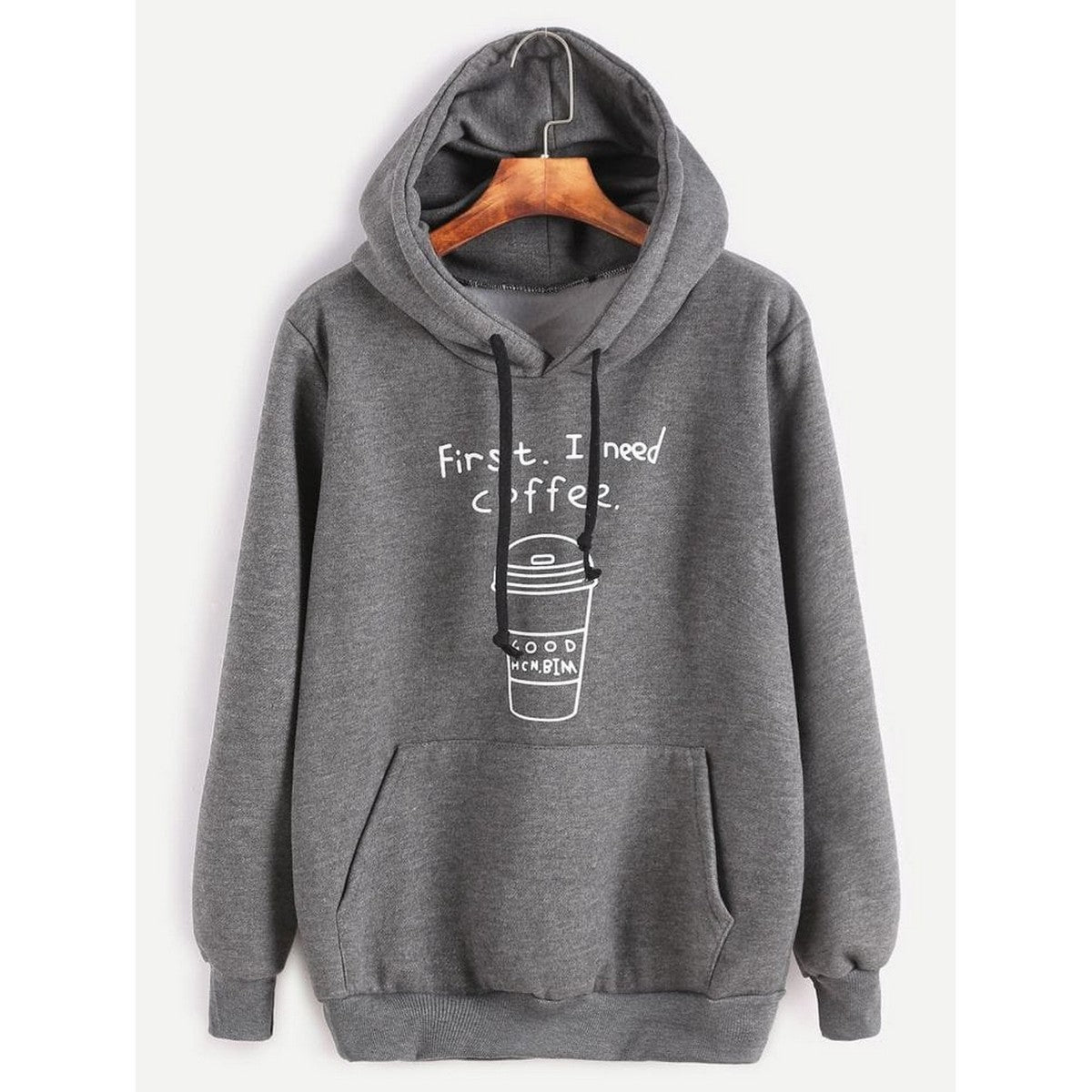 First I Need Coffee Charcoal Fleece Full Sleeves Pull Over Hoodie For Women - HB INDUSTRIES - Hoodies & Sweatshirts - 