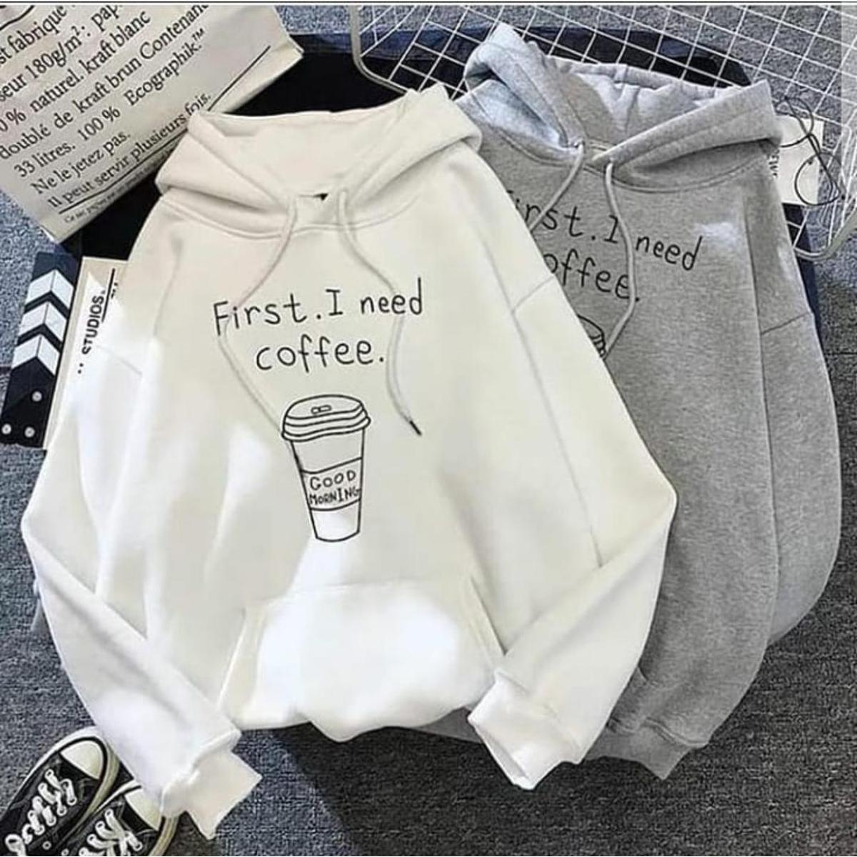 First I Need Coffee Fleece Full Sleeves Pull Over Hoodie For Women - HB INDUSTRIES - Hoodies & Sweatshirts - 