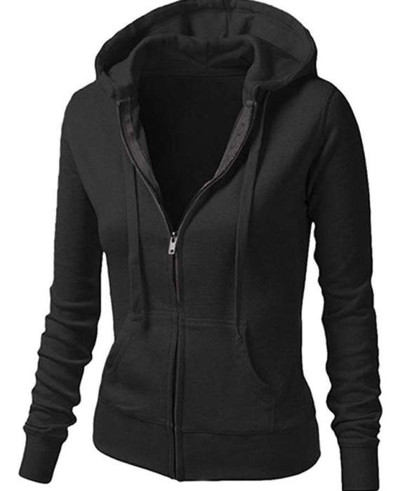 Fleece Simple Zipper For Women Black - HB INDUSTRIES - Hoodies & Sweatshirts - 