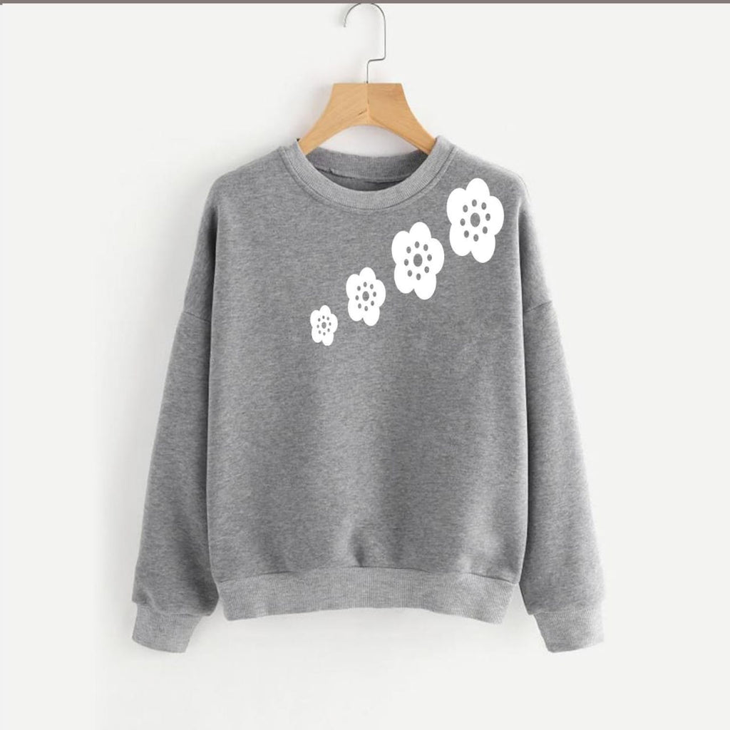 Floral Flower Printed Fleece Full Sleeves Pull Over Sweatshirt For Women - HB INDUSTRIES - Hoodies & Sweatshirts - 