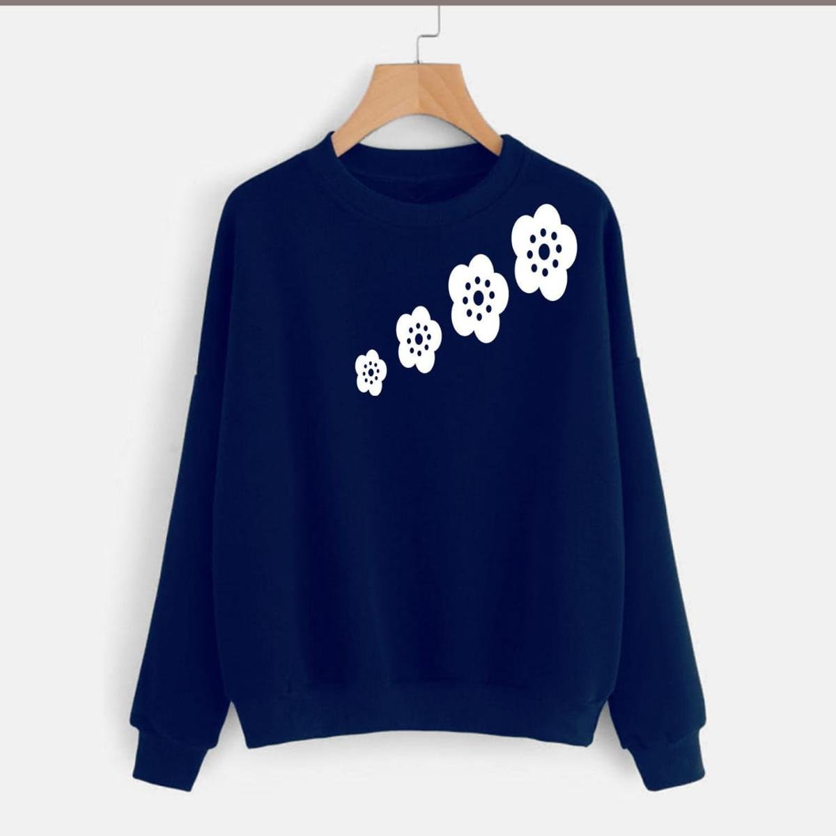 Floral Flower Printed Fleece Full Sleeves Pull Over Sweatshirt For Women - HB INDUSTRIES - Hoodies & Sweatshirts - 