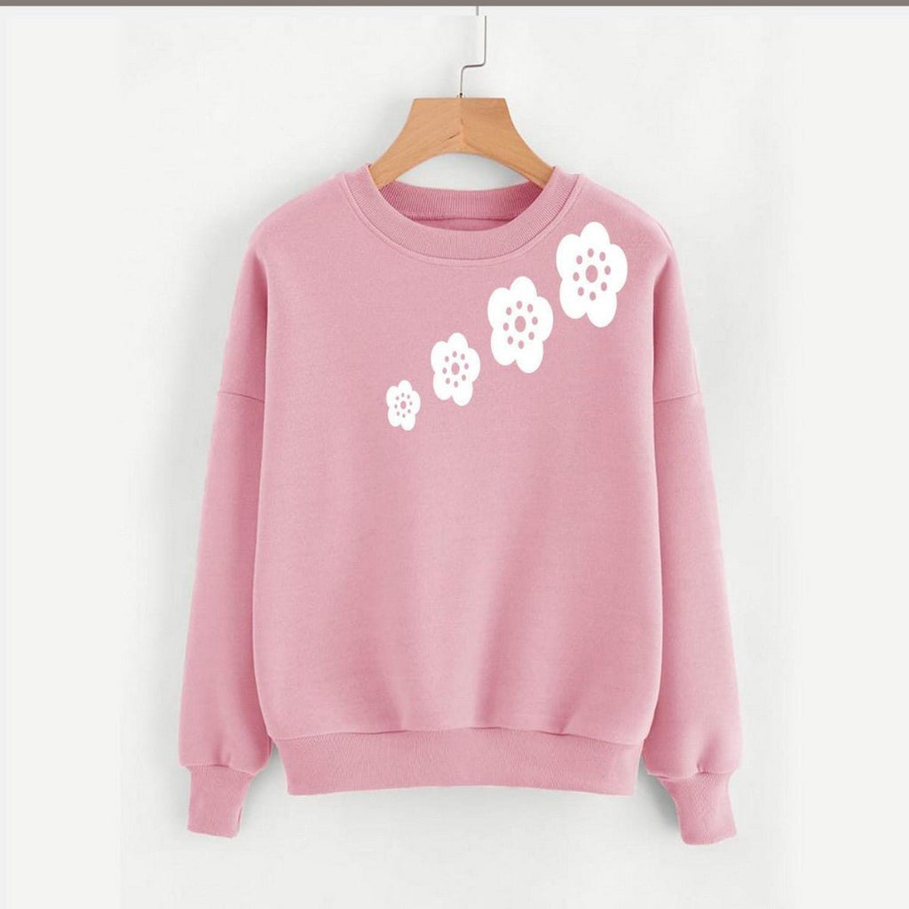 Floral Flower Printed Fleece Full Sleeves Pull Over Sweatshirt For Women - HB INDUSTRIES - Hoodies & Sweatshirts - 