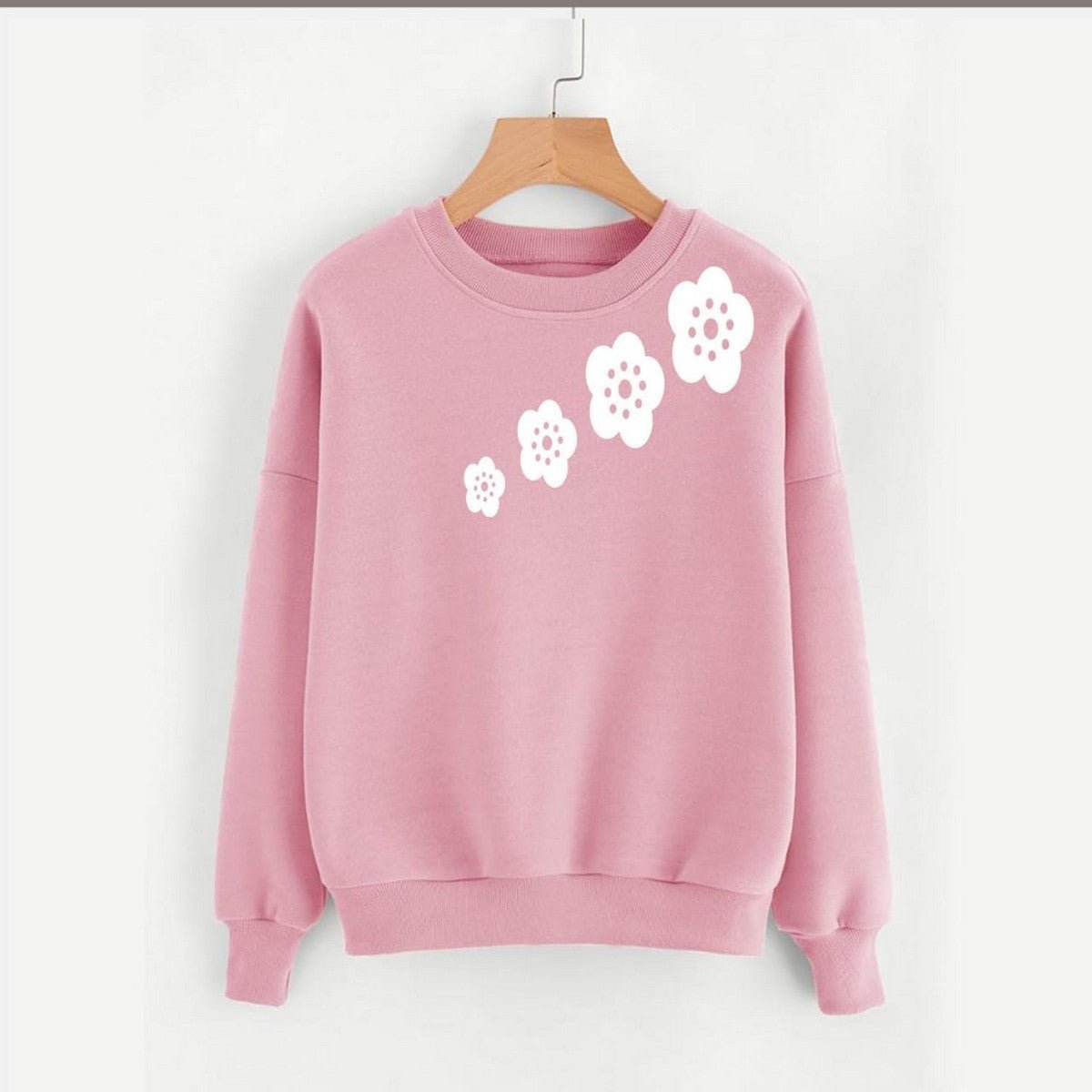 Floral Flower Printed Fleece Full Sleeves Pull Over Sweatshirt For Women - HB INDUSTRIES - Hoodies & Sweatshirts - 