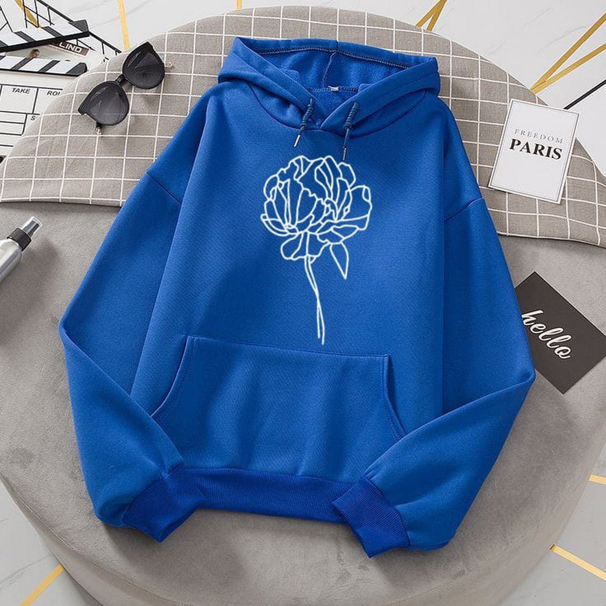 Flower Royal Blue Fleece Full Sleeves Pull Over Hoodie For Women - HB INDUSTRIES - Hoodies & Sweatshirts - 