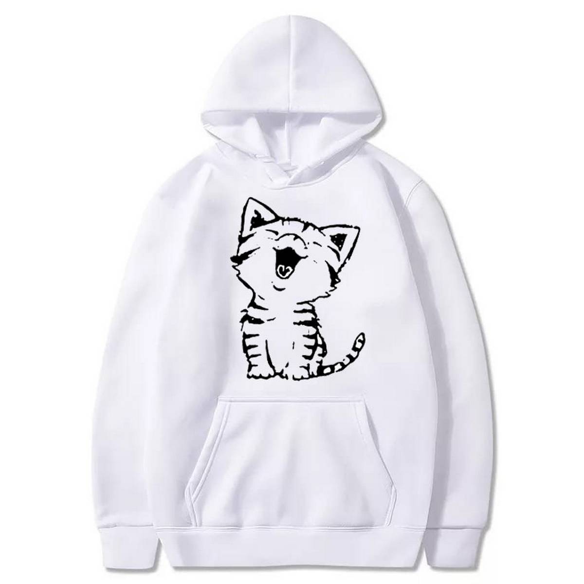 Fluffy Cat Printed Fleece Full Sleeves Pull Over Hoodie For Women - HB INDUSTRIES - Hoodies & Sweatshirts - 
