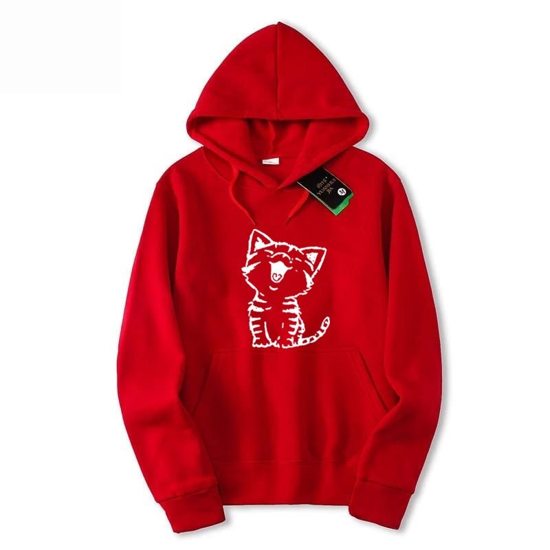 Fluffy Cat Printed Fleece Full Sleeves Pull Over Hoodie For Women - HB INDUSTRIES - Hoodies & Sweatshirts - 