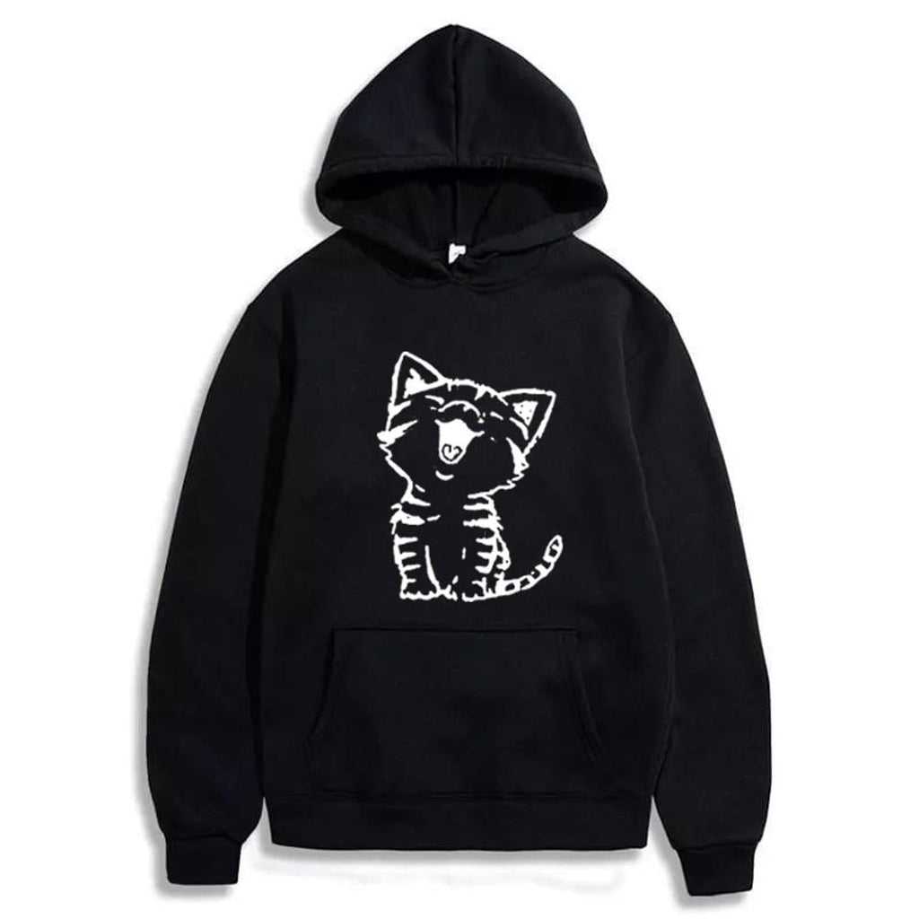 Fluffy Cat Printed Fleece Full Sleeves Pull Over Hoodie For Women - HB INDUSTRIES - Hoodies & Sweatshirts - 