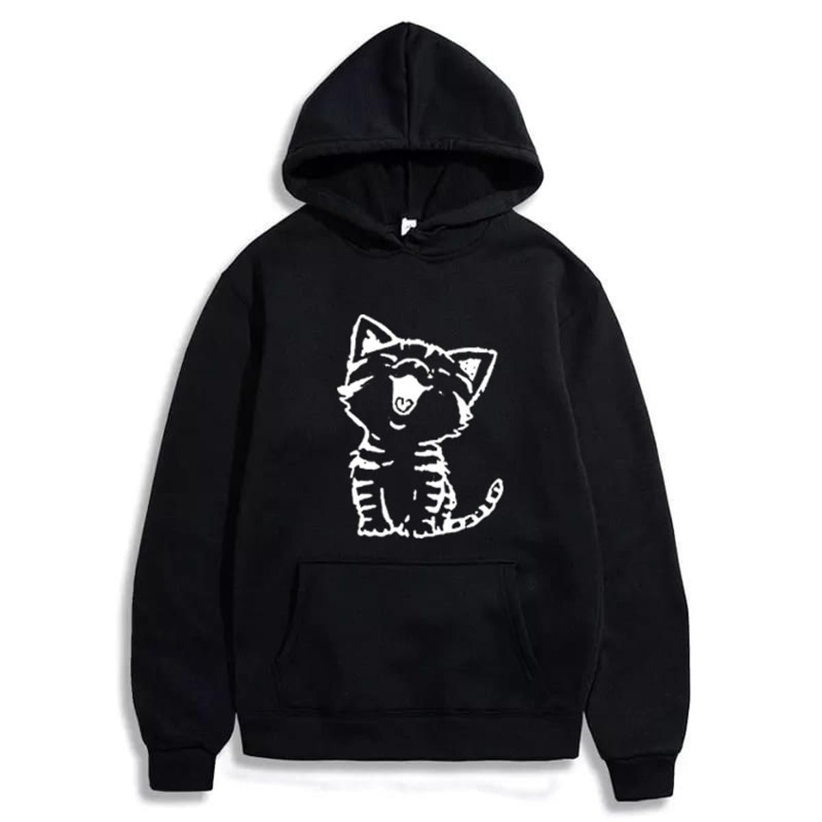 Fluffy Cat Printed Fleece Full Sleeves Pull Over Hoodie For Women - HB INDUSTRIES - Hoodies & Sweatshirts - 