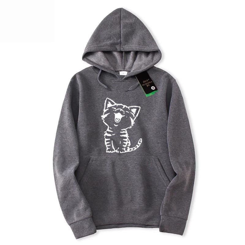 Fluffy Cat Printed Fleece Full Sleeves Pull Over Hoodie For Women - HB INDUSTRIES - Hoodies & Sweatshirts - 