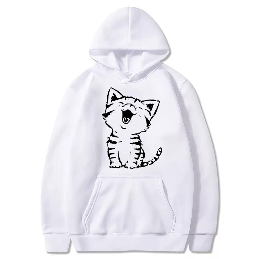 Fluffy Cat Printed Fleece Full Sleeves Pull Over Hoodie For Women - HB INDUSTRIES - Hoodies & Sweatshirts - 