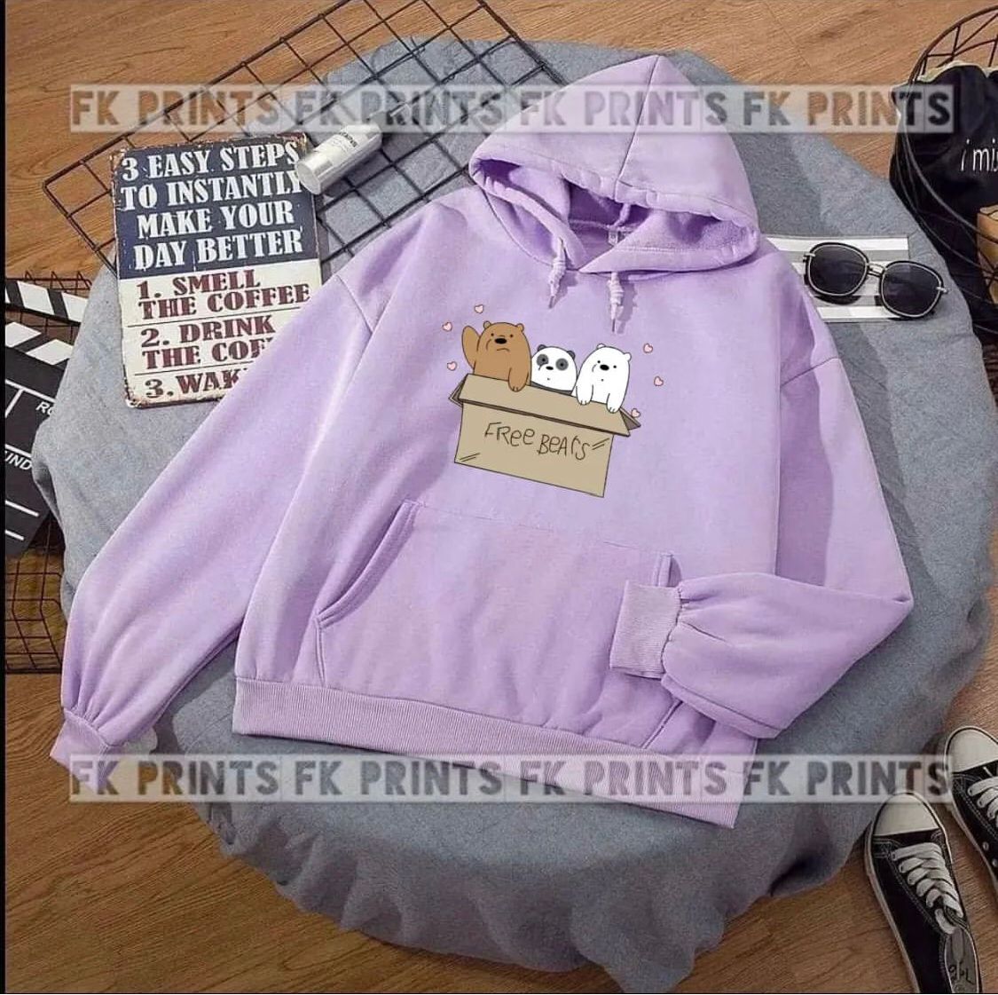 Free Bear Printed Fleece Full Sleeves Pull Over Hoodie For Women - HB INDUSTRIES - Hoodies & Sweatshirts - 