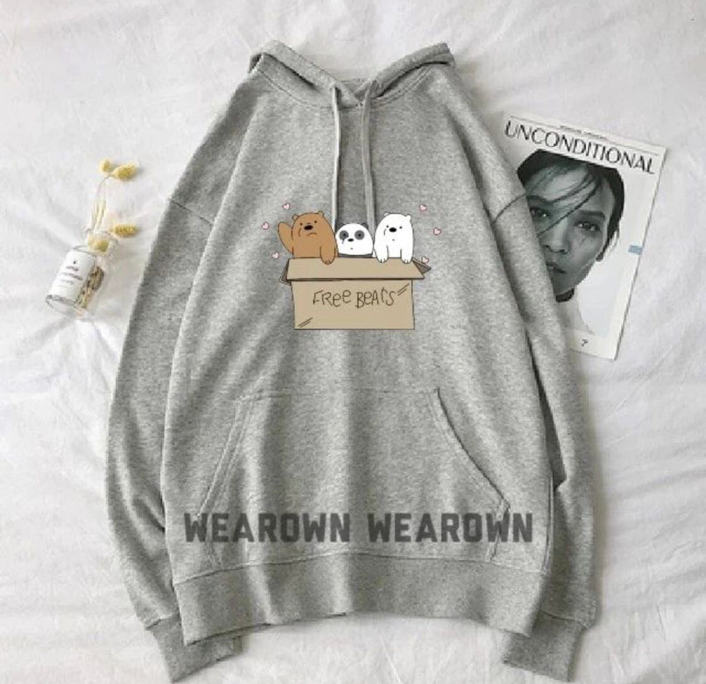 Free Bear Printed Fleece Full Sleeves Pull Over Hoodie For Women - HB INDUSTRIES - Hoodies & Sweatshirts - 