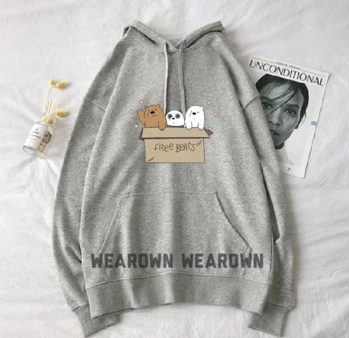 Free Bear Printed Fleece Full Sleeves Pull Over Hoodie For Women - HB INDUSTRIES - Hoodies & Sweatshirts - 