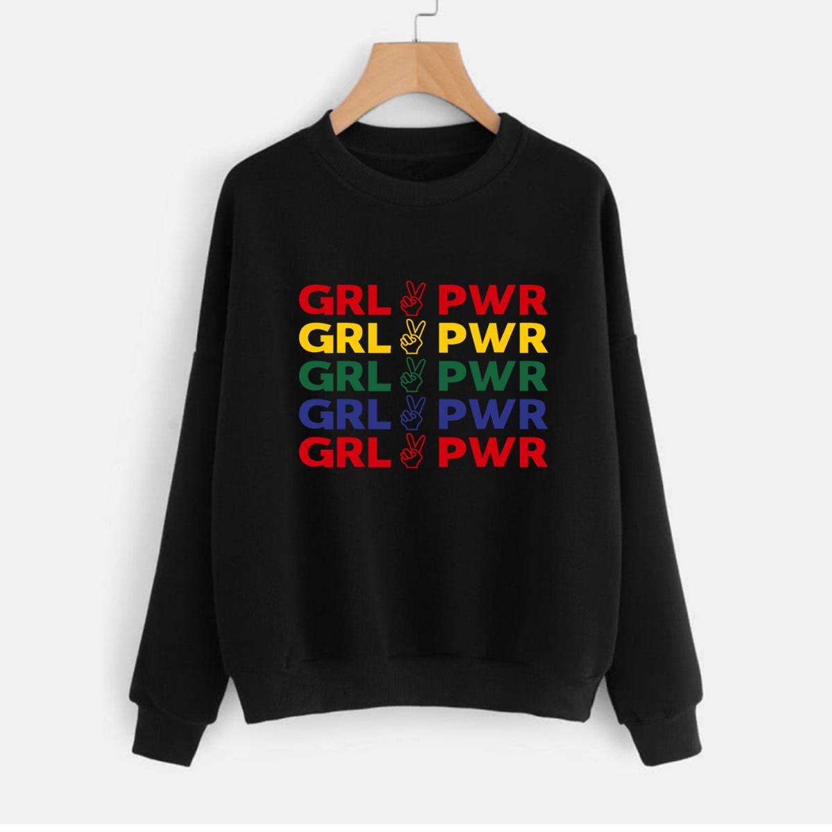 Girl Power Printed Fleece Full Sleeves Pull Over Sweatshirt For Women - HB INDUSTRIES - Hoodies & Sweatshirts - 