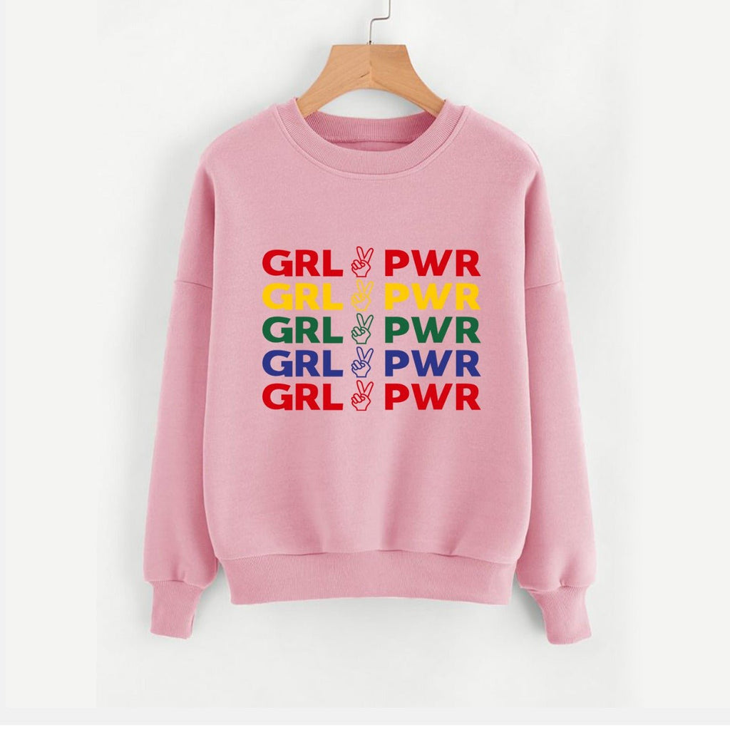 Girl Power Printed Fleece Full Sleeves Pull Over Sweatshirt For Women - HB INDUSTRIES - Hoodies & Sweatshirts - 