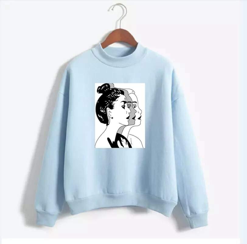 Girl Sketch Printed Fleece Ribbed Neck Fullsleeves Pullover Sweatshirt - HB INDUSTRIES - Hoodies & Sweatshirts - 