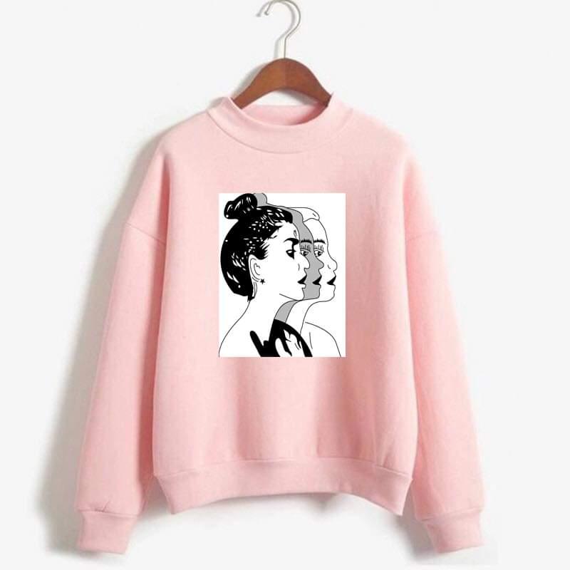 Girl Sketch Printed Fleece Ribbed Neck Fullsleeves Pullover Sweatshirt - HB INDUSTRIES - Hoodies & Sweatshirts - 