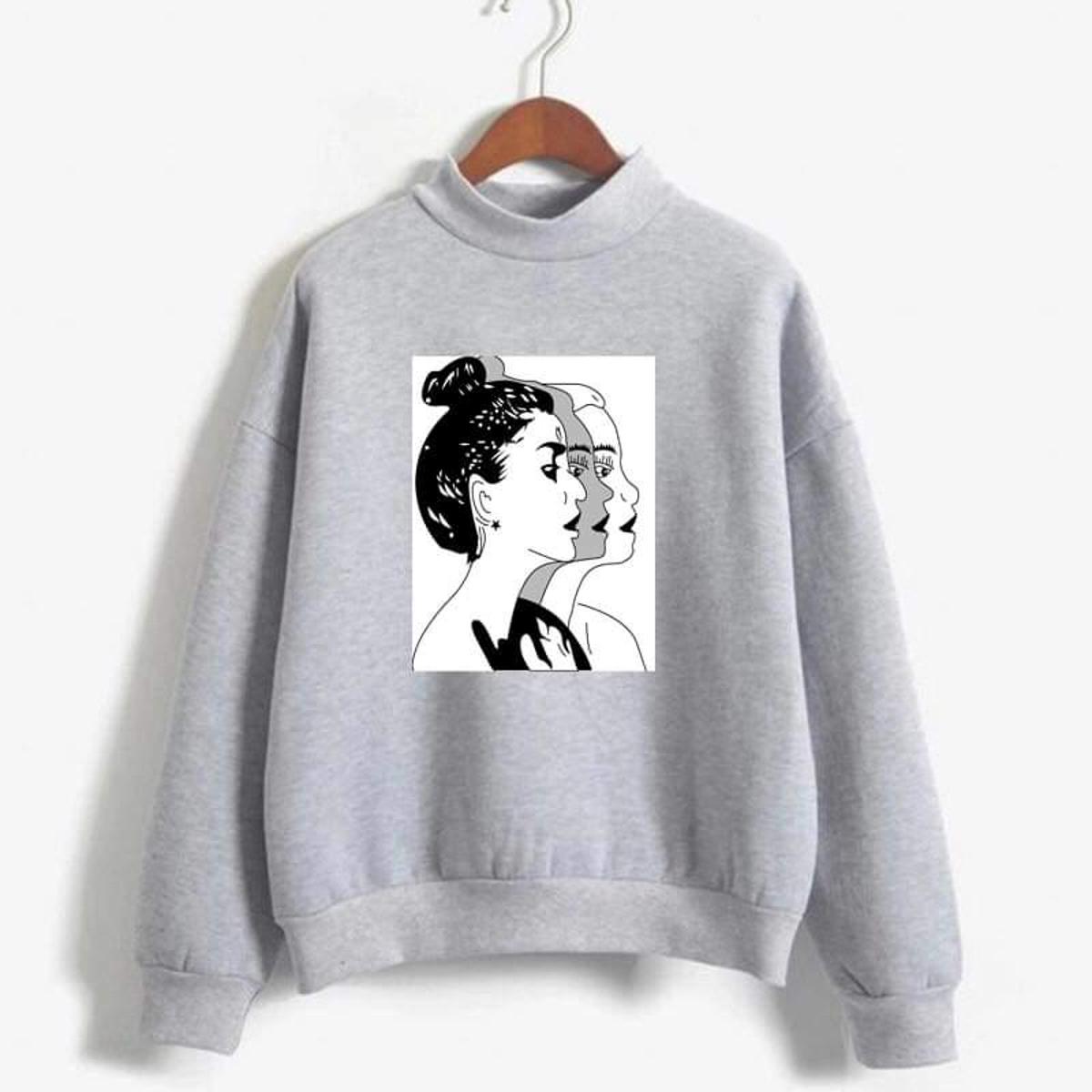 Girl Sketch Printed Fleece Ribbed Neck Fullsleeves Pullover Sweatshirt - HB INDUSTRIES - Hoodies & Sweatshirts - 