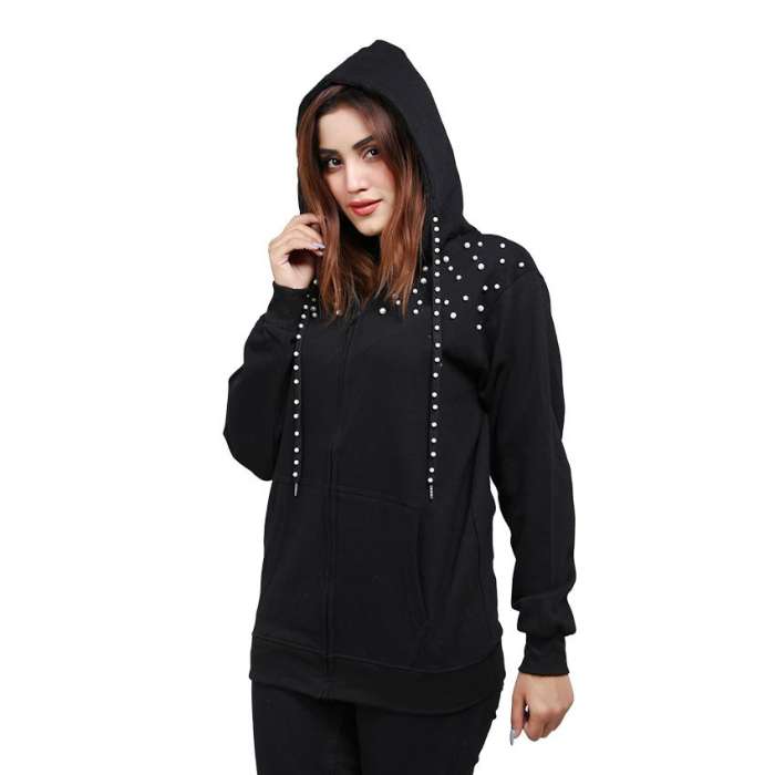 Glam Pearl Black Hoodie For Women - HB INDUSTRIES - Hoodies & Sweatshirts - 