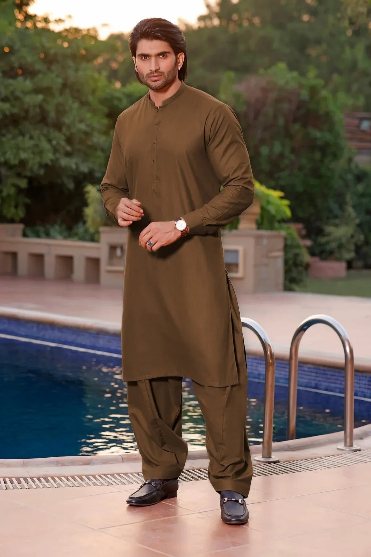 Golden Brown Shalwar Kameez for Men - HB INDUSTRIES - Shalwar Kameez - 