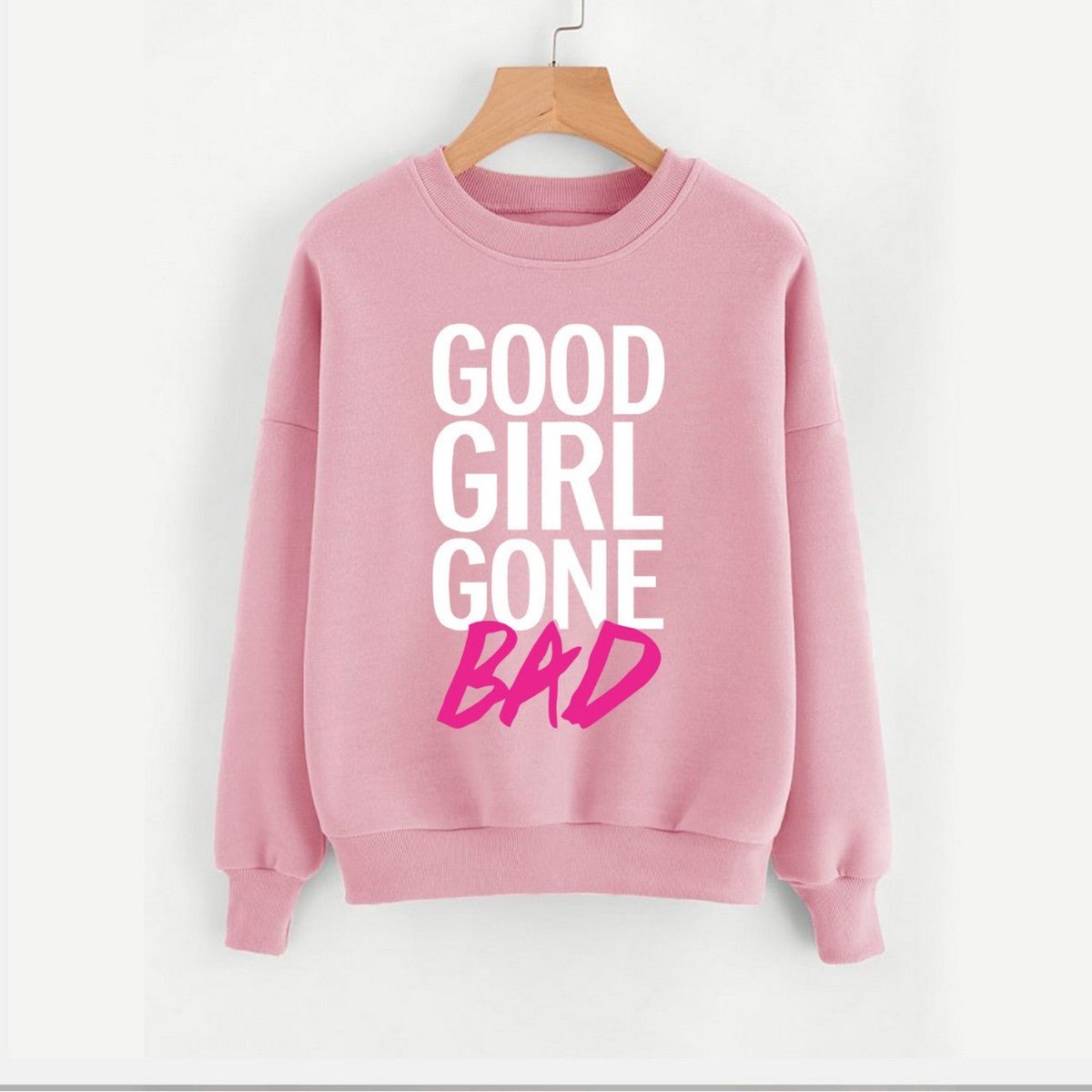 Good Girl Gone Bad Printed Fleece Full Sleeves Pull Over Sweatshirt For Women - HB INDUSTRIES - Hoodies & Sweatshirts - 