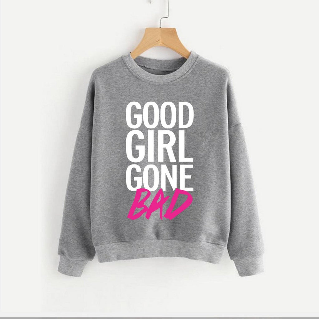 Good Girl Gone Bad Printed Fleece Full Sleeves Pull Over Sweatshirt For Women - HB INDUSTRIES - Hoodies & Sweatshirts - 