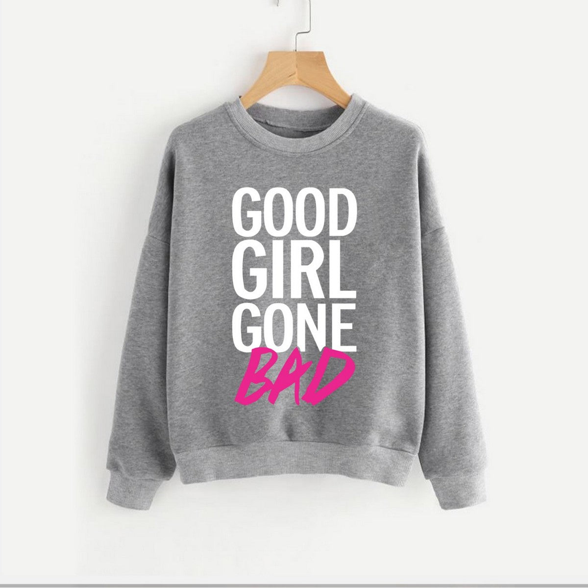 Good Girl Gone Bad Printed Fleece Full Sleeves Pull Over Sweatshirt For Women - HB INDUSTRIES - Hoodies & Sweatshirts - 