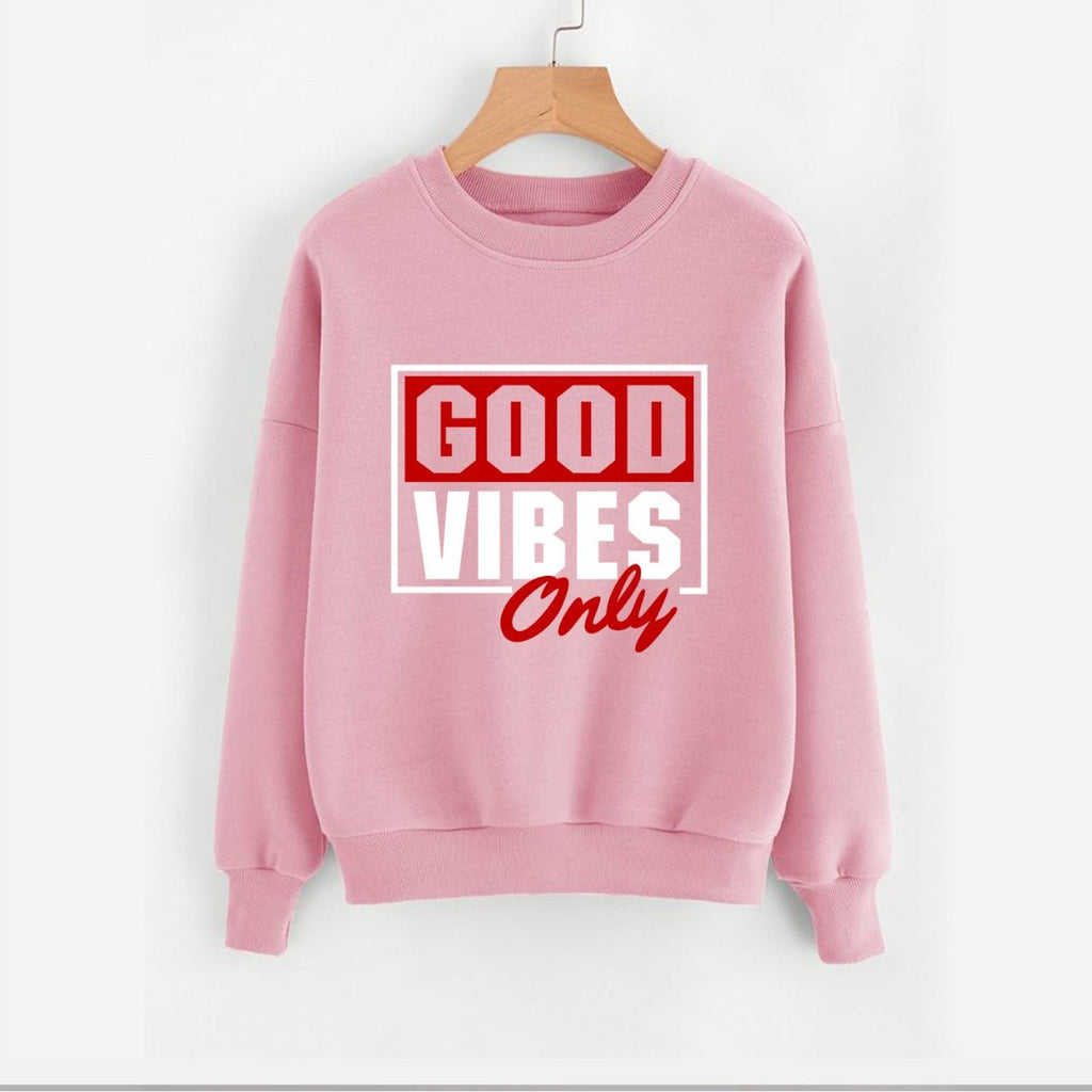 Good Vibes Fleece Full Sleeves Pull Over Sweatshirt For Women - HB INDUSTRIES - Hoodies & Sweatshirts - 