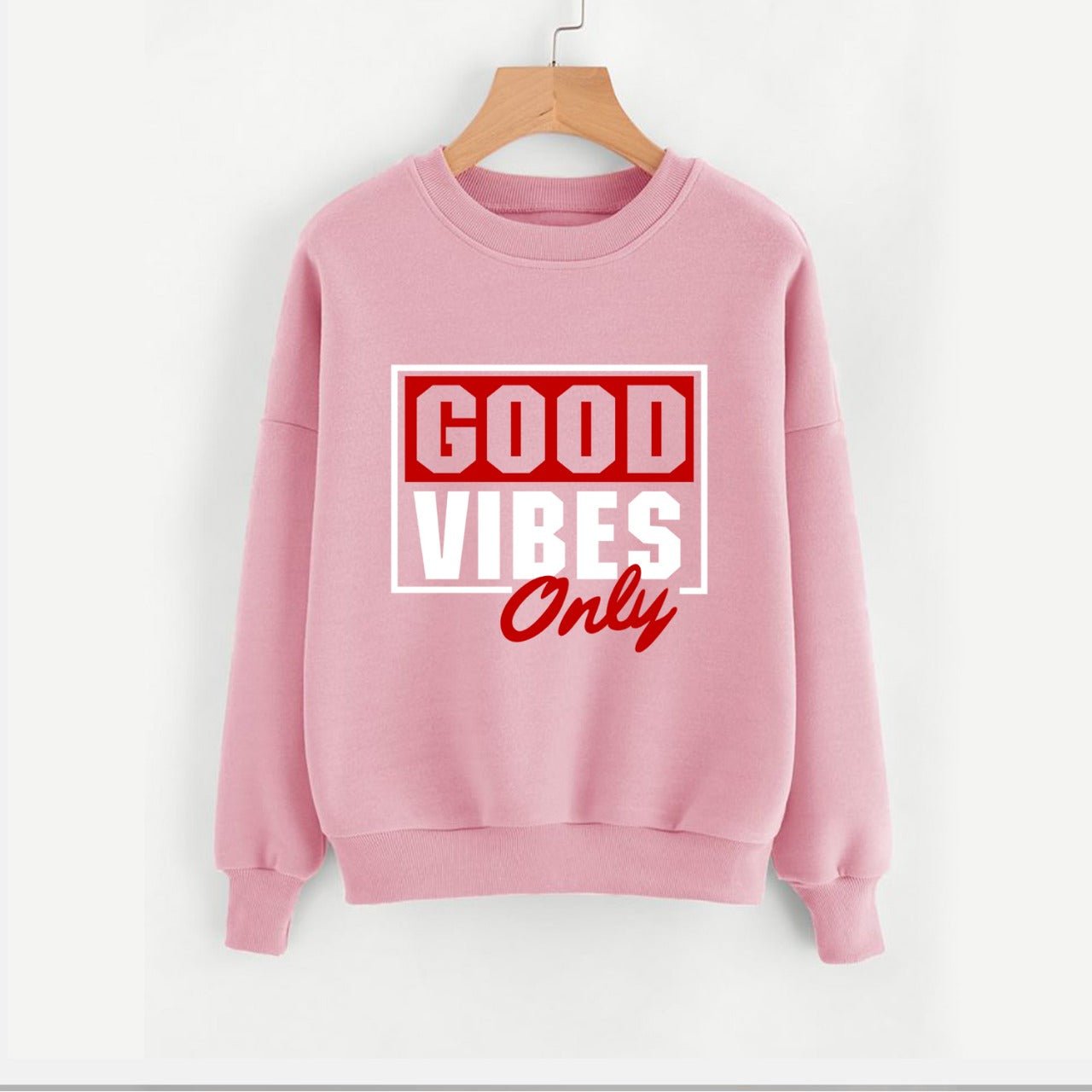 Good Vibes Fleece Full Sleeves Pull Over Sweatshirt For Women - HB INDUSTRIES - Hoodies & Sweatshirts - 