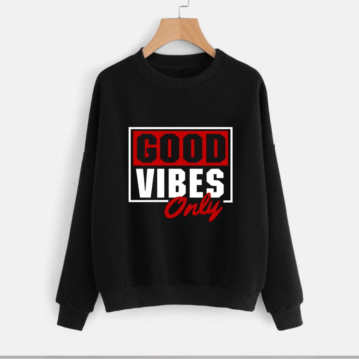 Good Vibes Fleece Full Sleeves Pull Over Sweatshirt For Women - HB INDUSTRIES - Hoodies & Sweatshirts - 