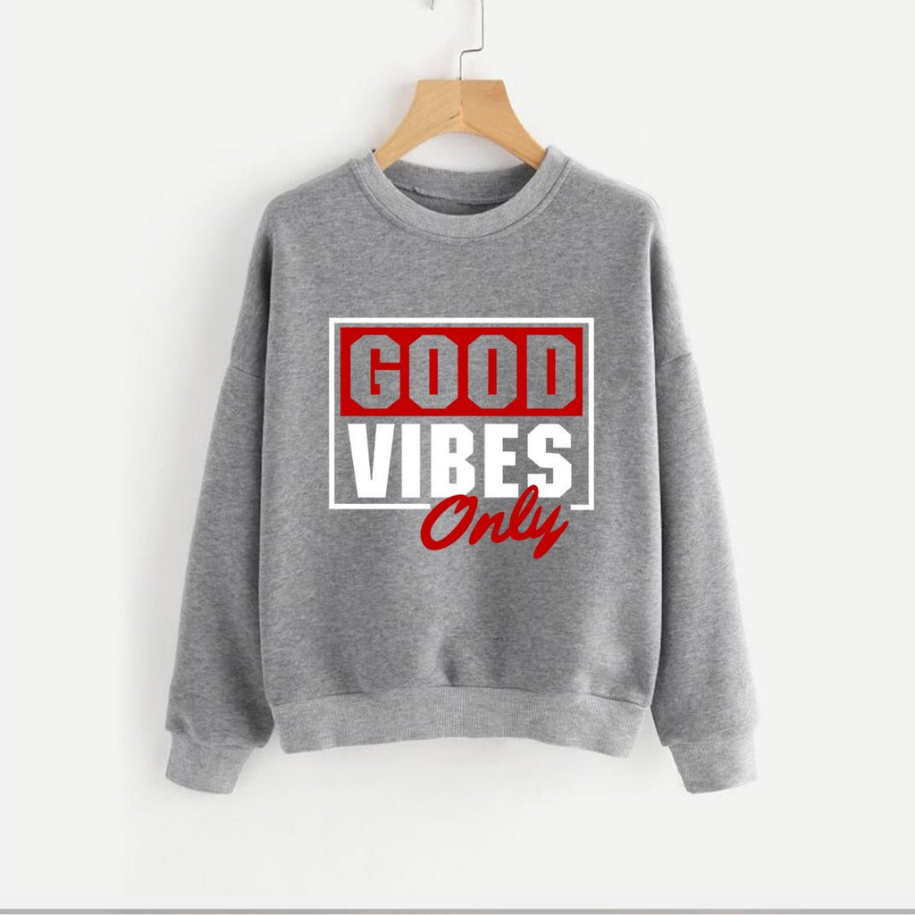 Good Vibes Fleece Full Sleeves Pull Over Sweatshirt For Women - HB INDUSTRIES - Hoodies & Sweatshirts - 