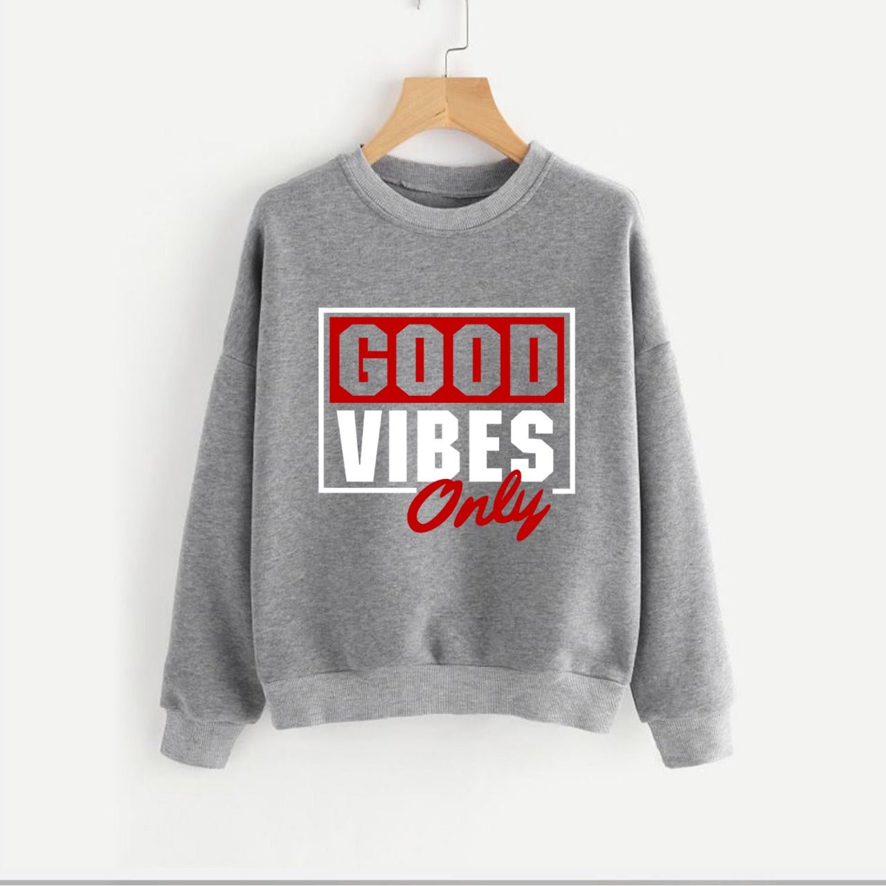 Good Vibes Fleece Full Sleeves Pull Over Sweatshirt For Women - HB INDUSTRIES - Hoodies & Sweatshirts - 