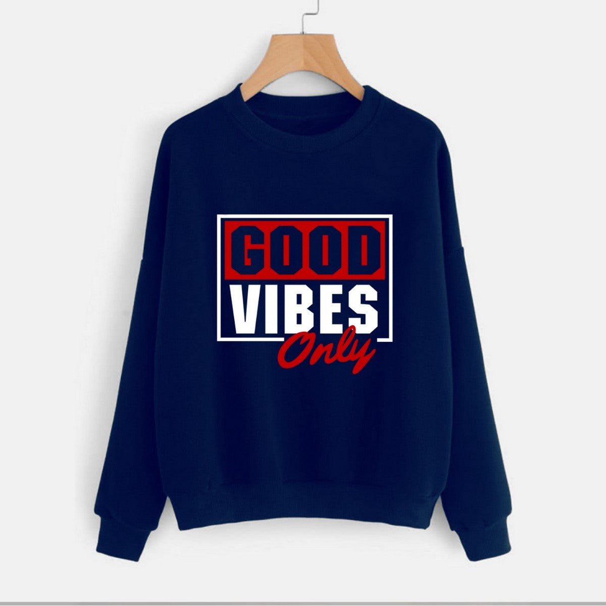 Good Vibes Fleece Full Sleeves Pull Over Sweatshirt For Women - HB INDUSTRIES - Hoodies & Sweatshirts - 