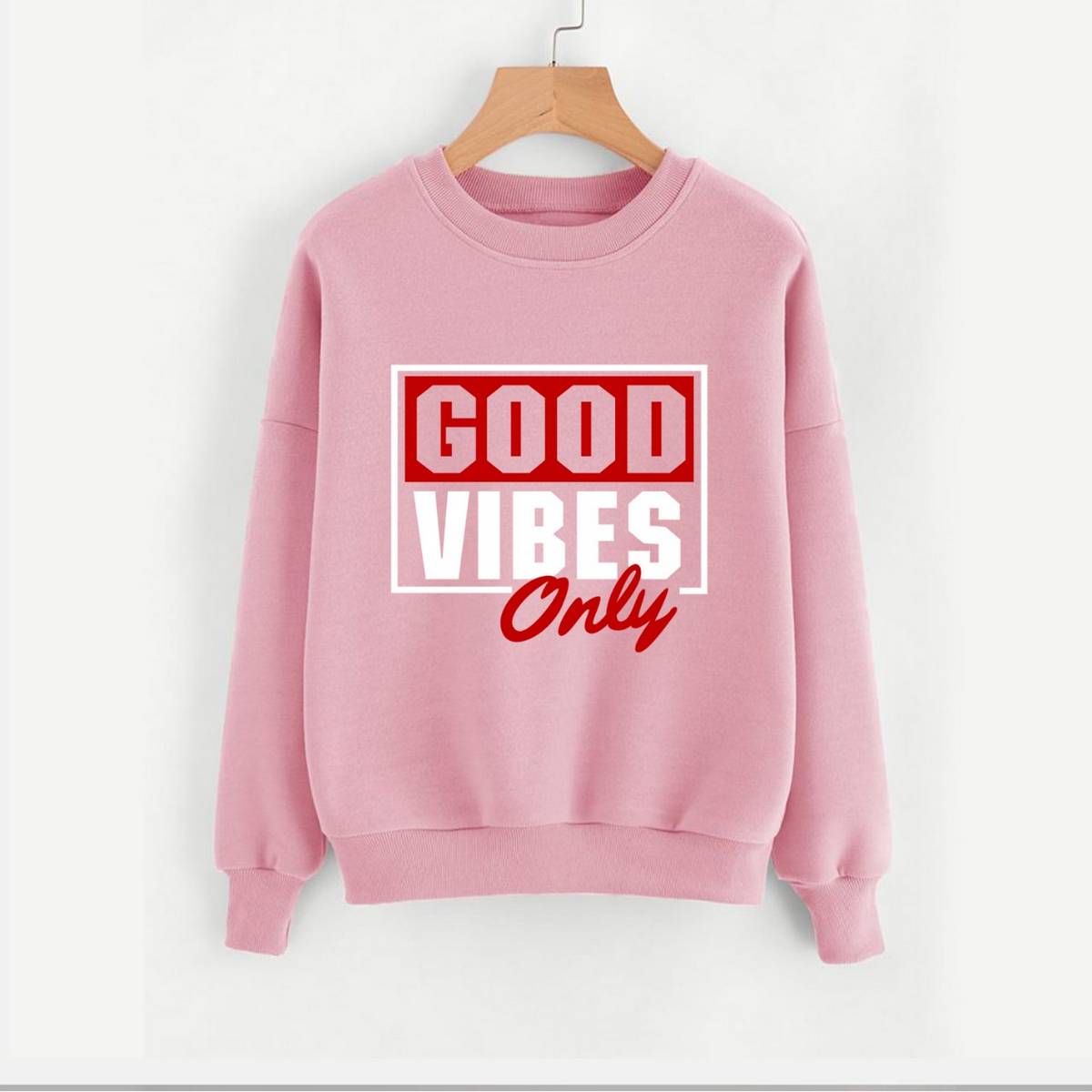 Good Vibes Fleece Full Sleeves Pull Over Sweatshirt For Women - HB INDUSTRIES - Hoodies & Sweatshirts - 