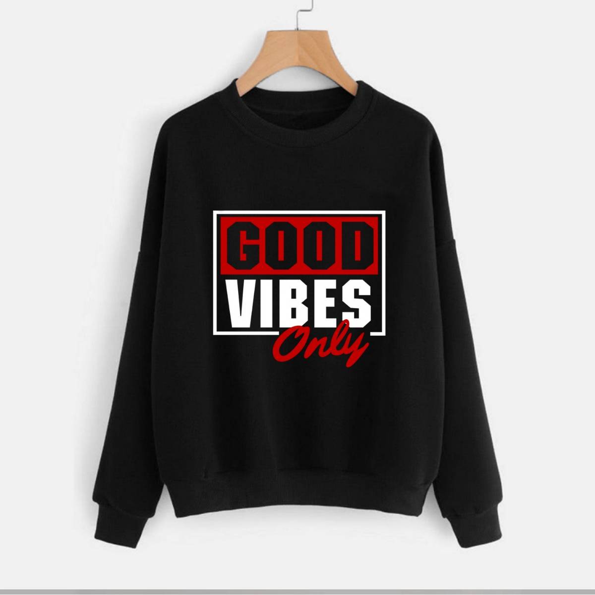 Good Vibes Fleece Full Sleeves Pull Over Sweatshirt For Women - HB INDUSTRIES - Hoodies & Sweatshirts - 