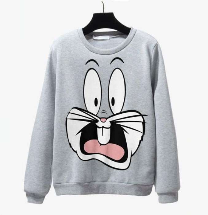 Gray Rabbit Printed Sweat Shirt For Women - HB INDUSTRIES - Hoodies & Sweatshirts - 