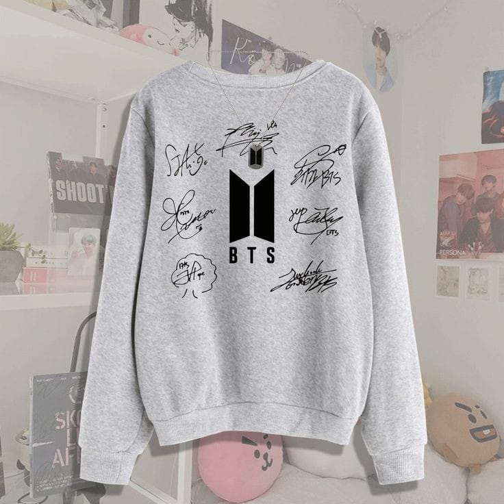 Grey Bts Signature All Members Fleece Full Sleeves Sweatshirt For Women - HB INDUSTRIES - Hoodies & Sweatshirts - 