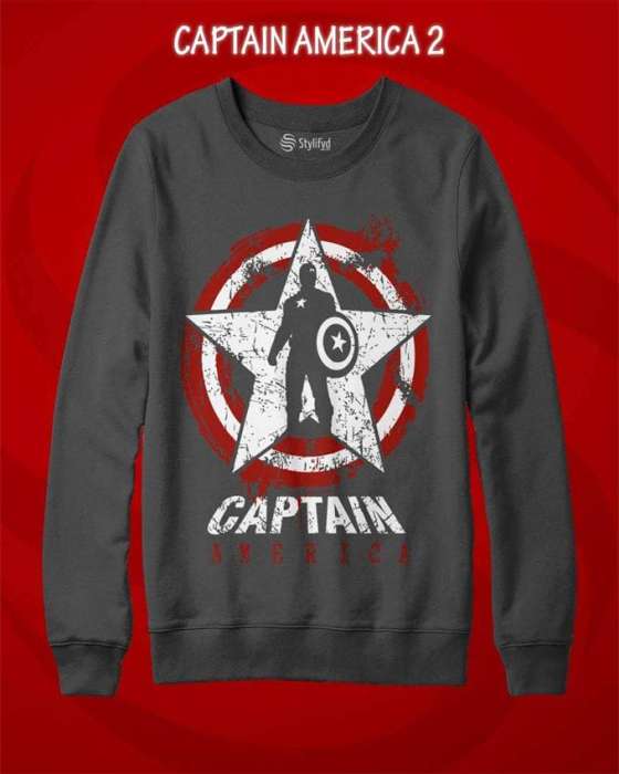 Grey Captian America Printed Sweat Shirt - HB INDUSTRIES - Hoodies & Sweatshirts - 