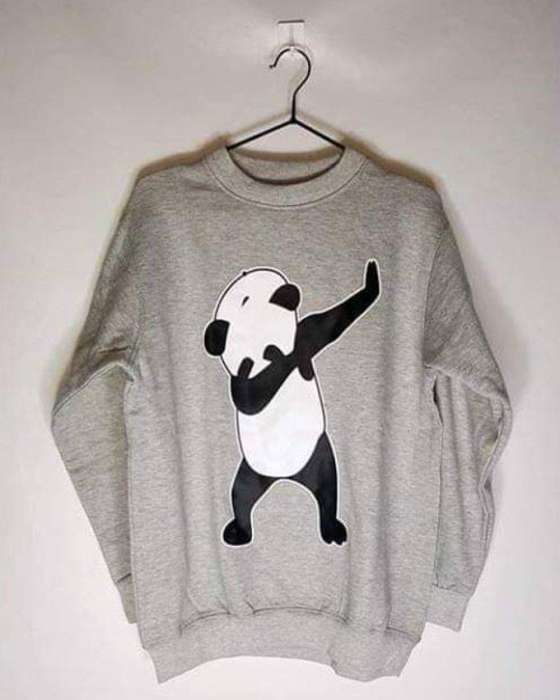 Grey Dab Panda Print Sweat Shirt For womens - HB INDUSTRIES - Hoodies & Sweatshirts - 