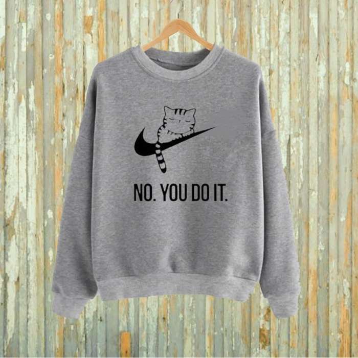 Grey do it Cat Printed sweat shirt For Women - HB INDUSTRIES - Hoodies & Sweatshirts - 