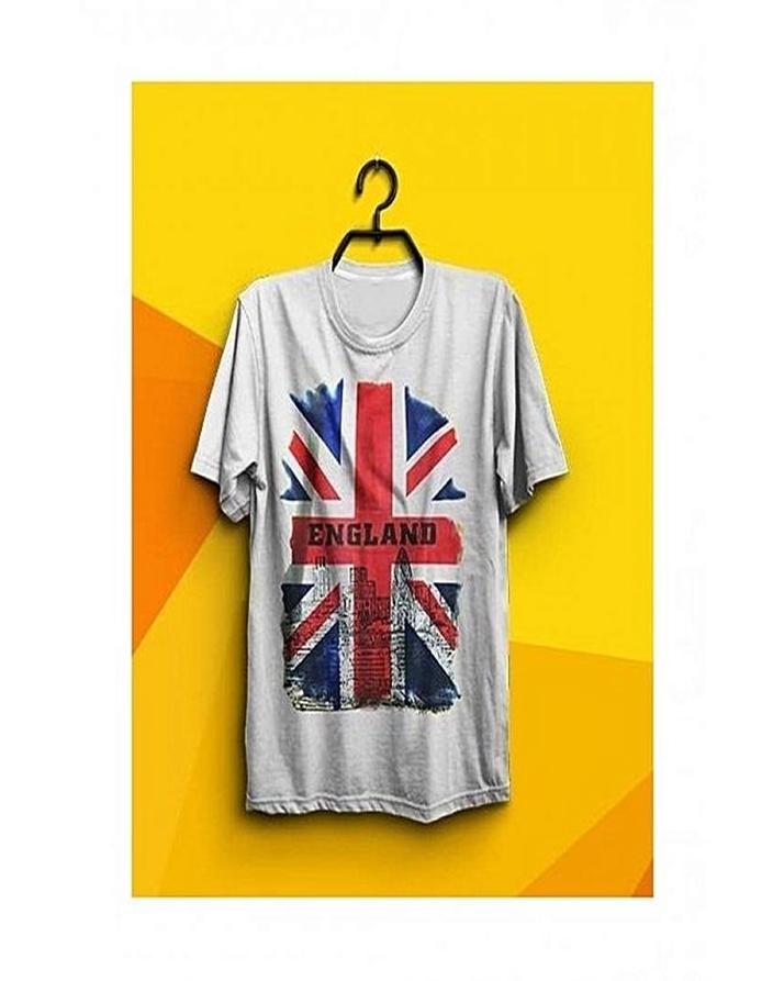 Grey England Flag Cotton Printed T - Shirt For Women - HB INDUSTRIES - Tops & T - Shirts - 