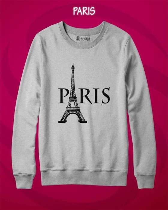 Grey Paris Printed Sweat Shirt For womens - HB INDUSTRIES - Hoodies & Sweatshirts - 