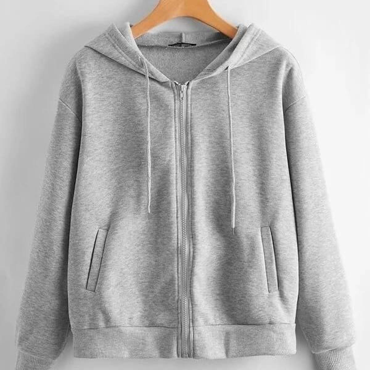Grey Plain Fleece Full Sleeves Zipper Hoodie For Women - HB INDUSTRIES - Hoodies & Sweatshirts - 