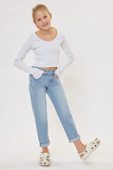 Halo Mid Rise Mini Mom Kid Jeans - HB INDUSTRIES - Girls Jeans - 