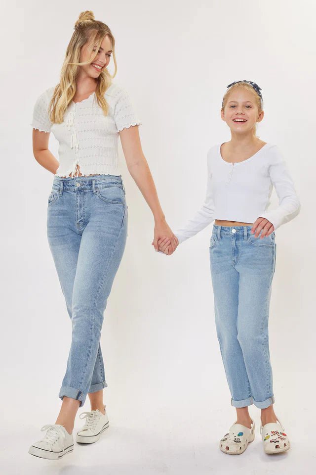 Halo Mid Rise Mini Mom Kid Jeans - HB INDUSTRIES - Girls Jeans - 