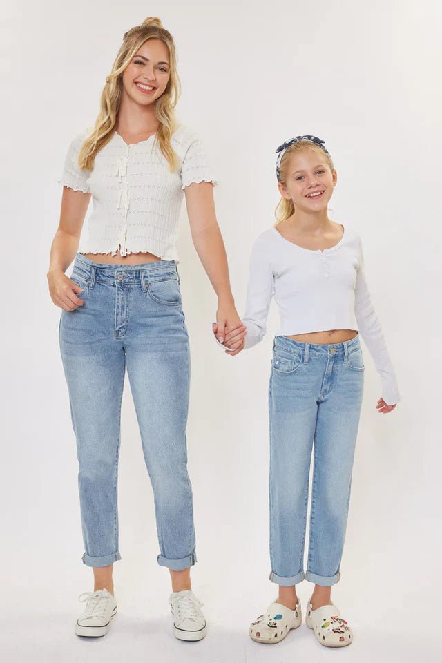 Halo Mid Rise Mini Mom Kid Jeans - HB INDUSTRIES - Girls Jeans - 