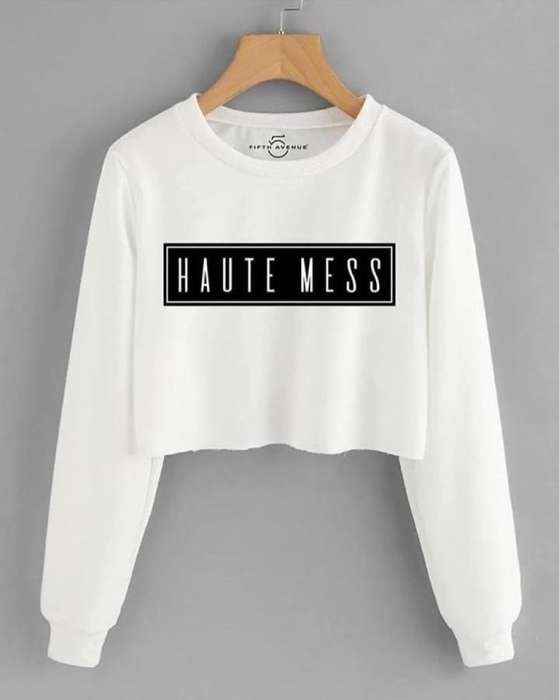 Haute Mess Crop Printed Fleece Sweatshirt For womens - HB INDUSTRIES - Hoodies & Sweatshirts - 