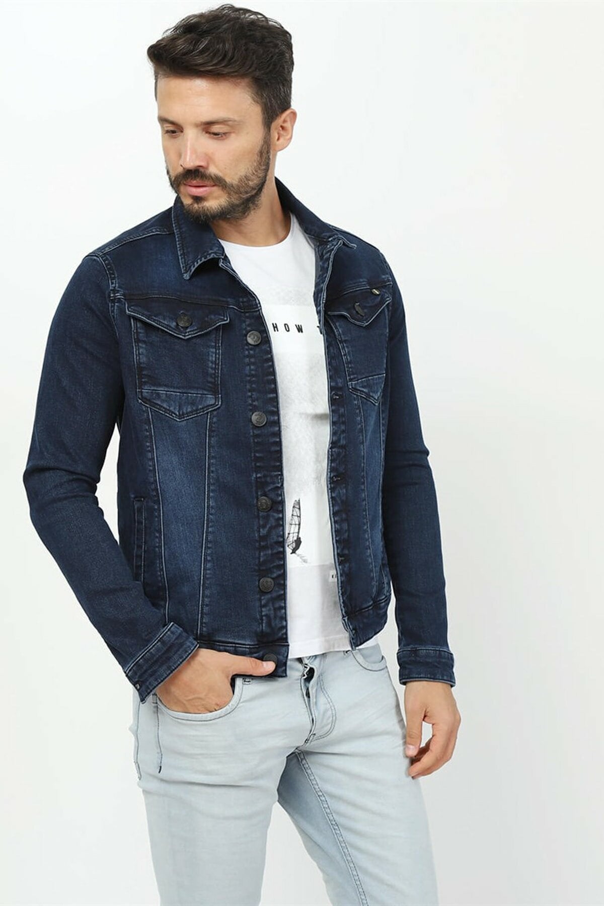 HB Mens Denim Jacket Stretchable Fine Lycra - HB INDUSTRIES - Denim Jacket - 