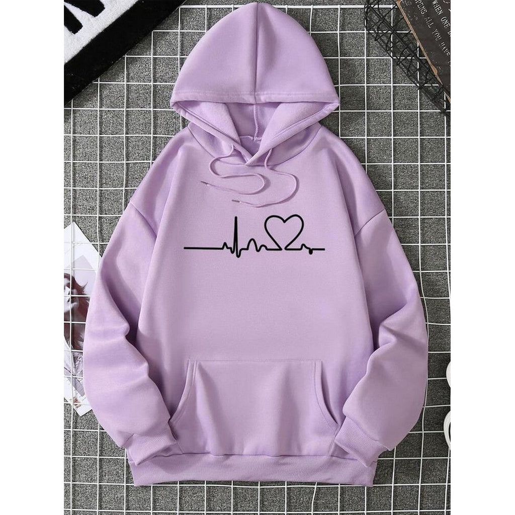 Heart Beat Light Purple Fleece Full Sleeves Pull Over Hoodie For Women - HB INDUSTRIES - Hoodies & Sweatshirts - 